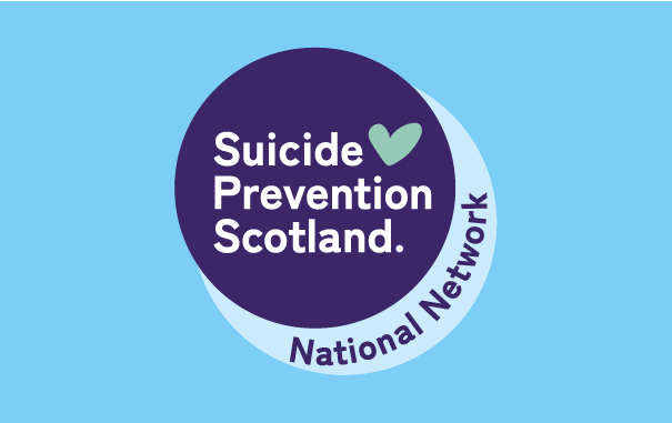 suicide prevention scotland national network logo on a blue background